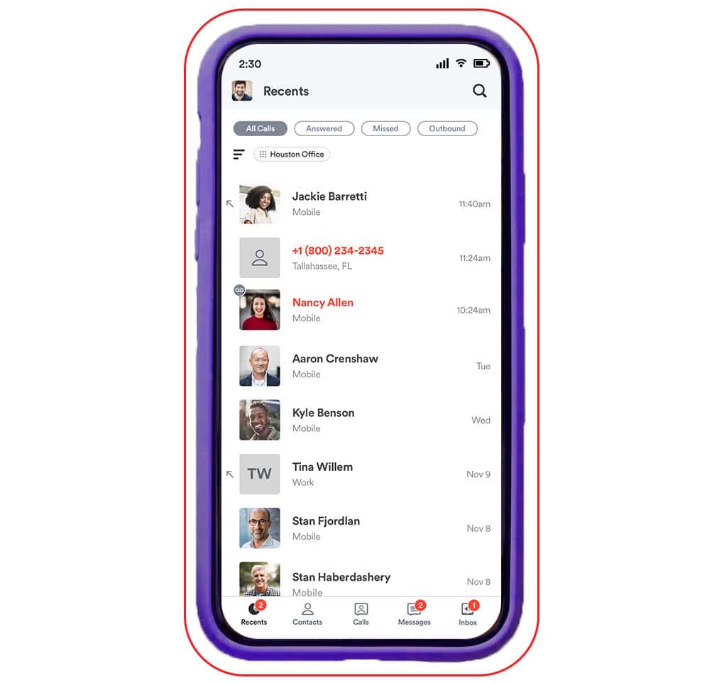 iPhone with purple case displaying Recents screen of Tresta mobile app